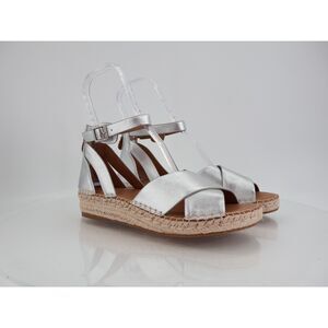 Gentle Souls Leon Espadrille Sandals Wedge Platform Size 10 Silver Leather